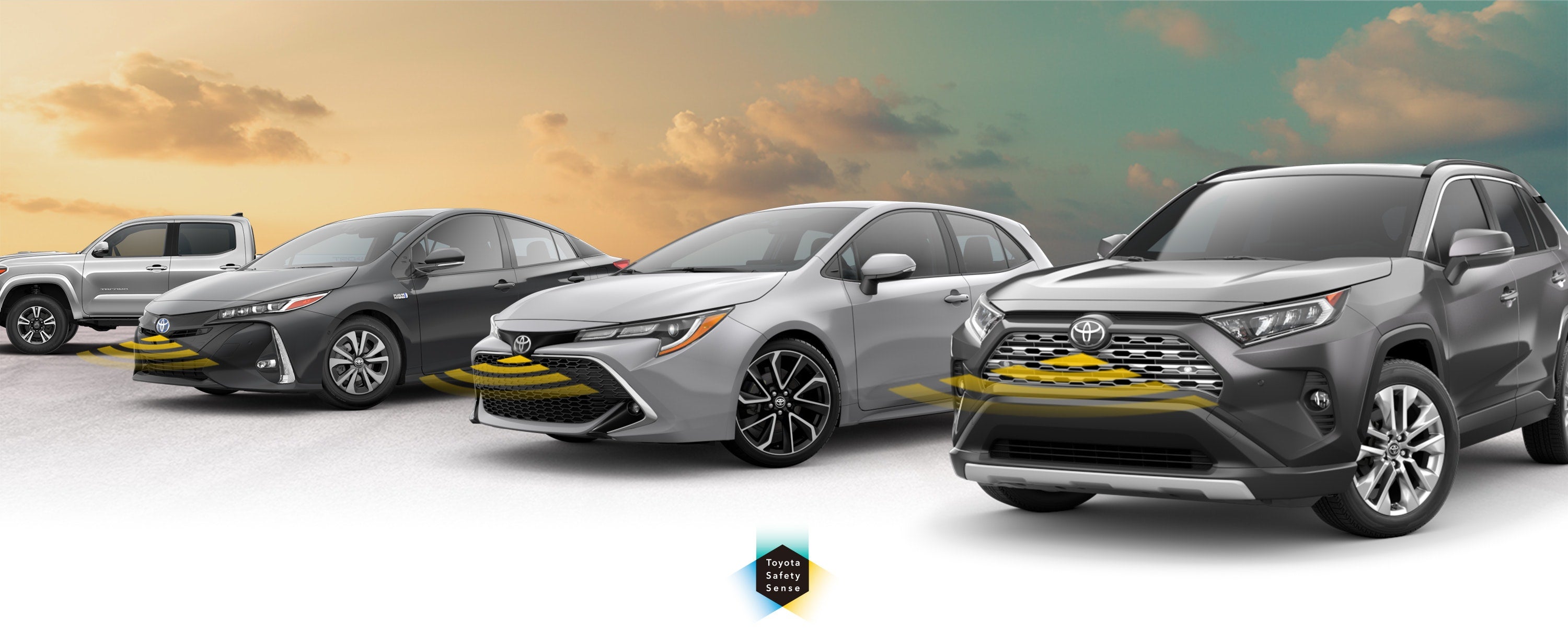 Toyota Safety Sense: Designed for Safety. Options shown on Toyota models including RAV4, Tacoma, and Camry, available now at Five Star Toyota in Aberdeen WA.